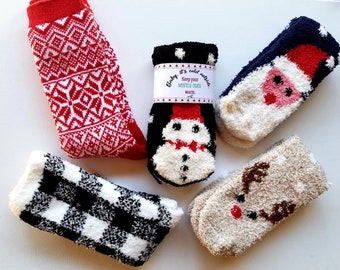Regalos de calcetín personalizados sock wrap etiquetas regalo calcetines acogedores medias rellenos compañero esponjoso reno esponjoso vacaciones Navidad calcetines cómodos