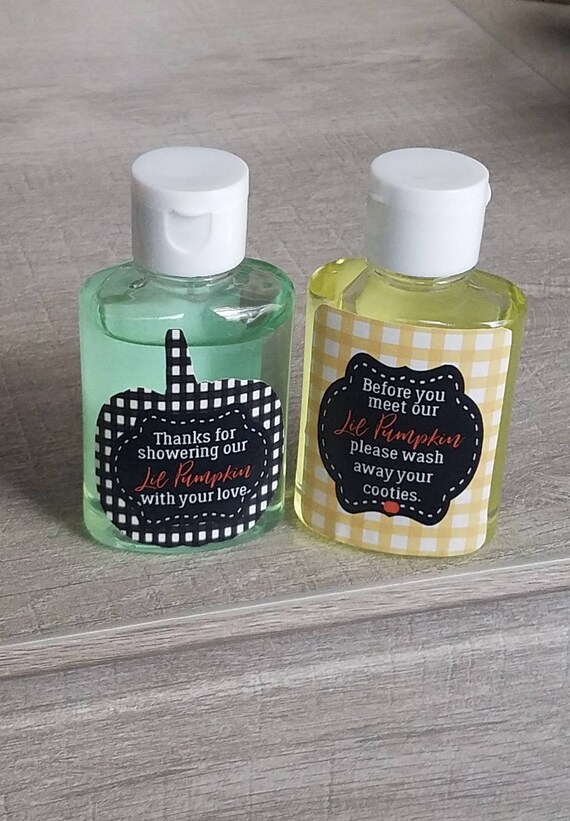 Little pumpkin fall harvest baby shower hand sanitizer labels party favors | purell stickers pumpkin spice baby q buffalo plaid | SET OF 12 Il_570xn