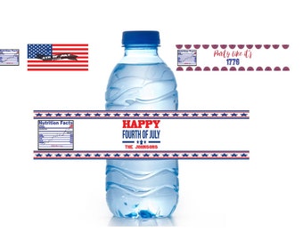 SET OF 10 4th of July patriotic water bottle labels | veterans day party favors | fourth of July Independence Day | flag stars stripes