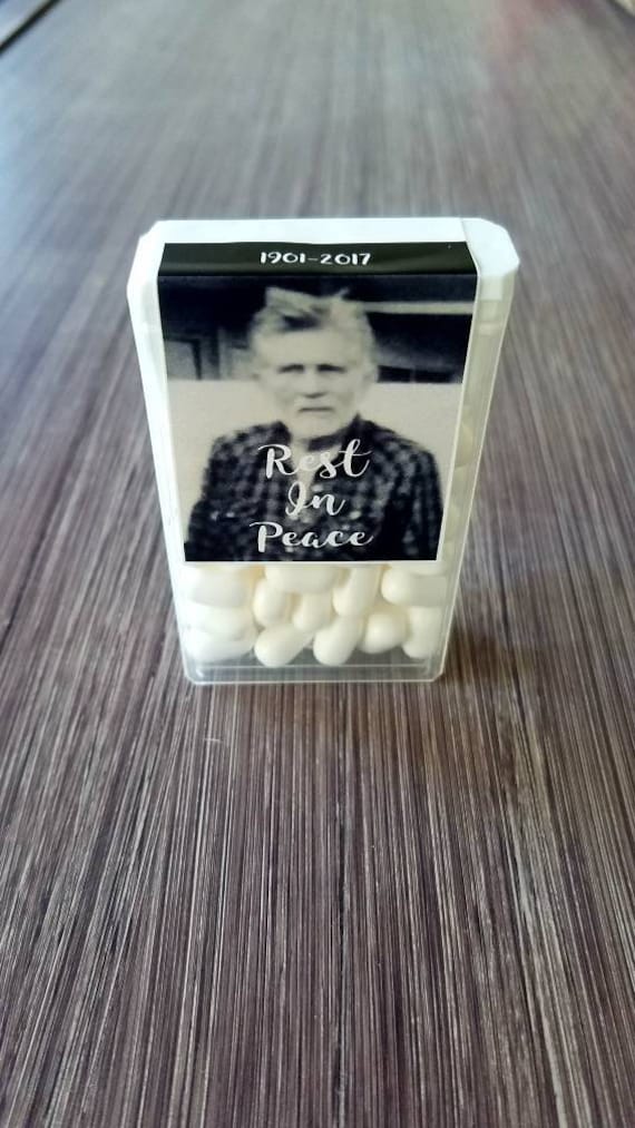 Funeral reception bereavement tic tacs photo mint labels favors