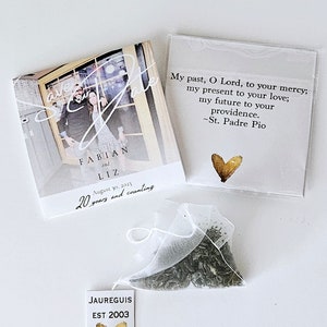 Bolsitas de té con fotos para guardar la fecha de la boda ⎜ obsequios personalizados para aniversarios ⎜ envoltorios personalizados ⎜ sobres para despedidas de soltera ⎜ fiesta de renovación de votos