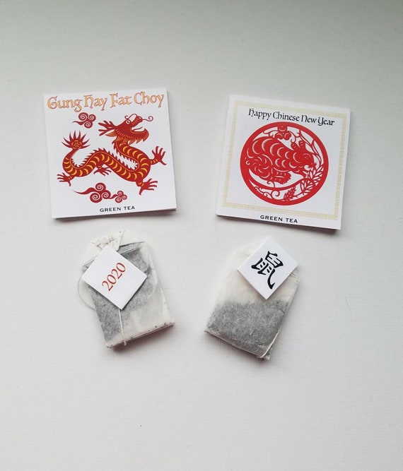 Chinese new year 2021 green tea party favors year of the ox chinese zodiac calendar gifts hung hay fat choy good fortune happines SET OF 10 Il_570xn