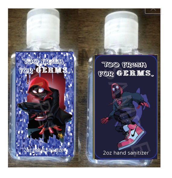 into the spider verse hand sanitizer labels party favors | purell | superheroes childrens Peter porker miles Morales favors gifts SET OF 12 Il_570xn