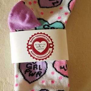 Personalized sock gifts custom sock wrap gift unique Valentine's Day mature classroom treats favors socks gifts cheap affordable gift Conv heart lady 9-11