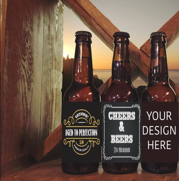 Personalized 70th birthday cheers and beers party beer bottle labels⎜retirement custom label vintage scroll design | beer BBQ brew SET of 6 Il_570xn