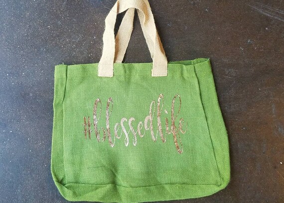 Blessed Life Market Tote Bag Jute Beach Travel Bags Custom