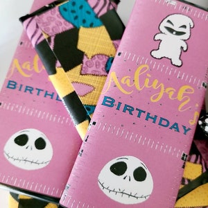 Nightmare Halloween Jack boogie Sally large party set custom chips chocolates labels stickers treats baby shower sugar skulls wedding 10 Hershey Bars pink