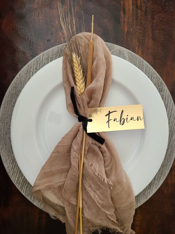 Personalized bling gold name Thanksgiving napkin tags utensil holders Thankful place cards setting Kraft gather wreath fall wedding Il_570xn