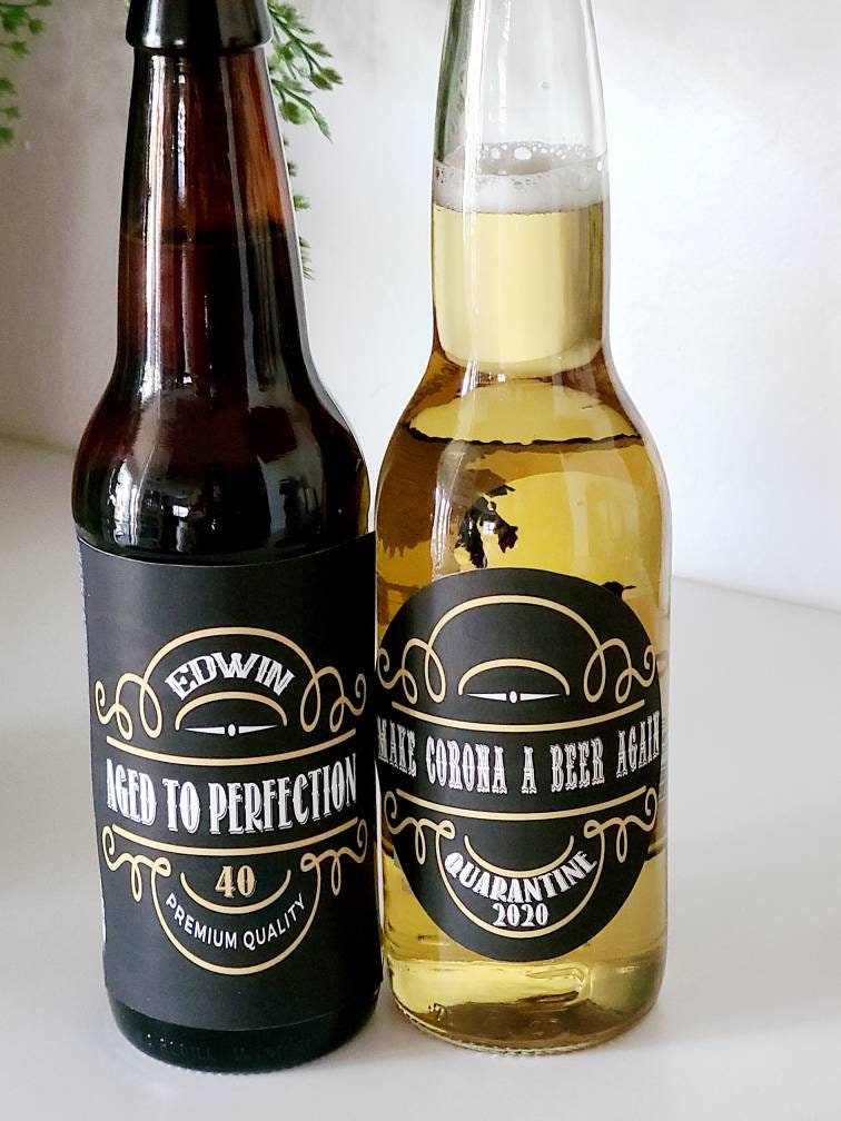 Corona labels beer 70th birthday cheers beers party beer bottle labels retirement custom label vintage scroll design beer BBQ brew SET of 6