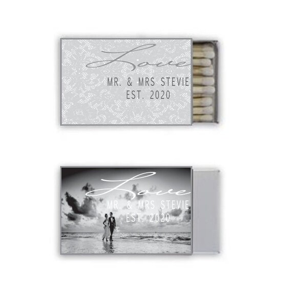 Wedding bridal shower matchboxes matches favors | matchbooks custom | promotional party bride and groom custom photo lace chic | SET OF 12 Il_570xn