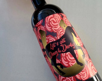 Kentucky Derby bachelorette hen party | custom wine or water labels | derby shower or wedding personalized and custom | horses red roses