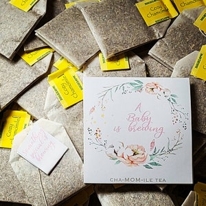 Baby Shower Tea Bag Favors: Custom &#39;Love is Brewing&#39; Design - Set of 10