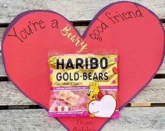 Valentine's Gummy Bear Heart: Personalized Classroom Treats - Set of 10