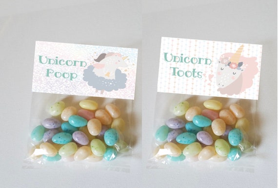 Unicorn poop or toots party favors | enchanted unicorns bag toppers l magical horn candy bags | rainbow clouds birthday party | SET OF 10 Il_570xn