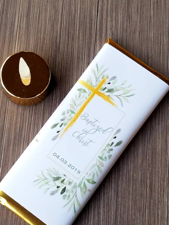 Baptism Party gold geometric frame Hershey chocolate bars ⎜ lent first holy communion confirmation favors ⎜ cross ⎜ christening ⎜ SET of 10 Il_570xn