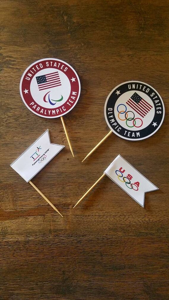 2020 Winter Olympics Sports Party Cupcake Toppers ⎜ Team USA ⎜ Paralympic ⎜ PyeongChang flags ⎜ dessert straw flag ⎜ Personalized ⎜SET OF 12 Il_570xn