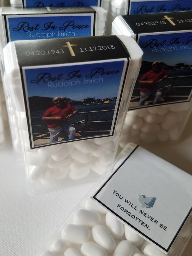 Funeral reception bereavement tic tacs photo mint labels favors sympathy gifts In loving memory tictacs memorial service celebration of life image 5