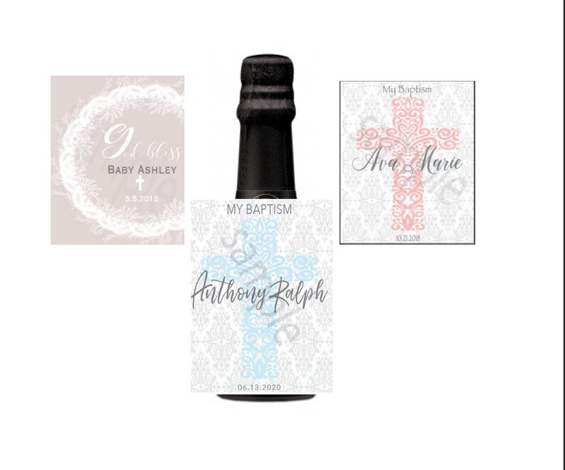 Baptism Party Mini Wine Bottle Labels Personalized Wine Etsy