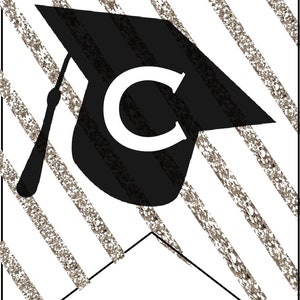 Graduation 2021 party banner Grad party decorations black and white gold stripes cap Mexican fiesta college high school glitter gold image 3