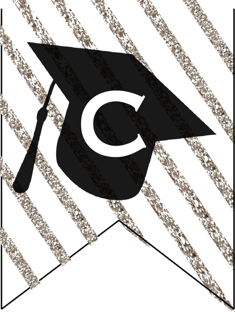 Graduation 2021 party banner Grad party decorations black and white gold stripes cap Mexican fiesta college high school glitter gold image 3