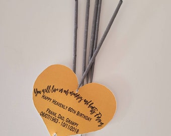 Funeral farewell sparklers heart holders | goodbye celebration of life favors | bereavement memorial service TAGS only | SET OF 10