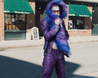 Small-Medium 90s Purple Suede Leather Pants Suit by Pelle