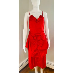 Small-Medium 80s Red Ruffle Party Dress by French Designs