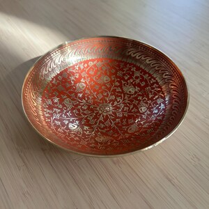Vintage Brass Enamel Bowl: Indian Fish Design, MCM Boho Decor