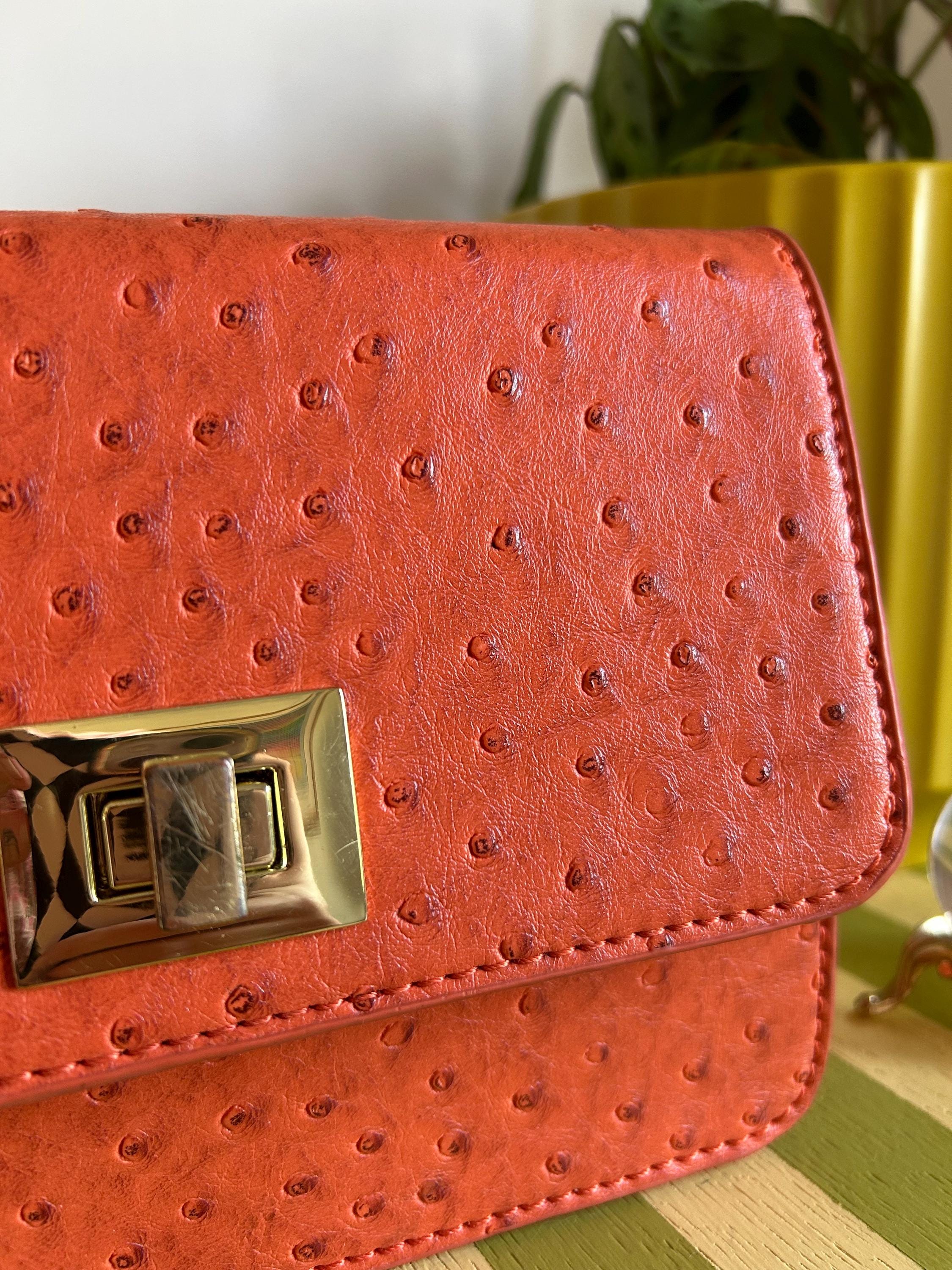 Vintage Orange Faux Ostrich Handbag With Gold Chain - Etsy display picture 1