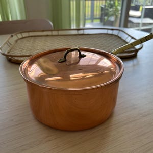 casserole en cuivre portugaise vintage, batterie de cuisine vintage en excellent état, batterie de cuisine en cuivre, marmite portugaise en cuivre avec couvercle