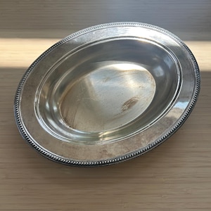 Vintage silver plated serving bowl with edge detail, silver serveware, metal dish, metal bowl