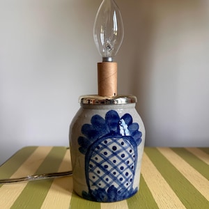 Vintage Rowe Pottery Pineapple Night Light Lamp – Cobalt Blue Salt Glazed Stoneware Accent