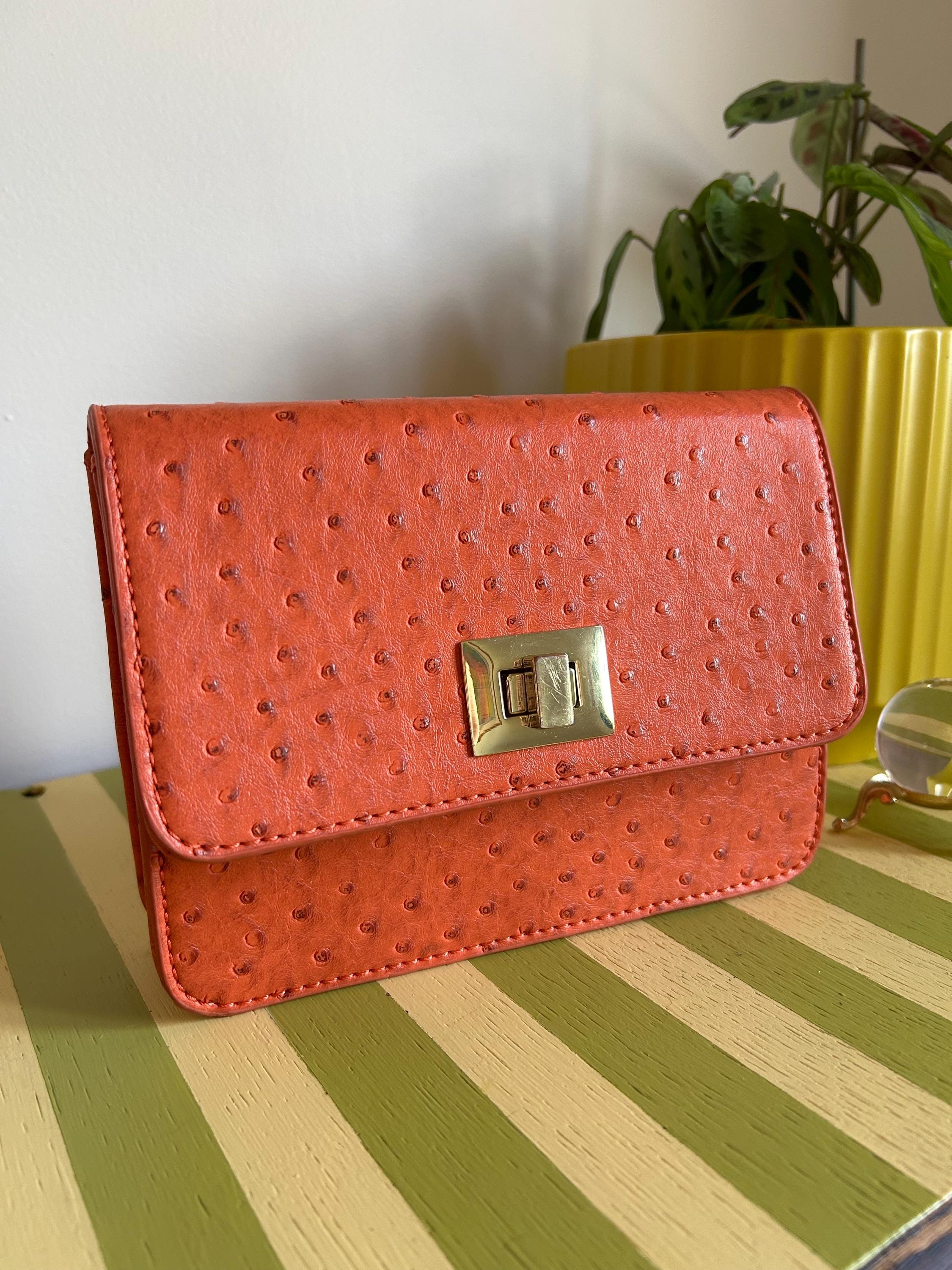 Vintage Orange Faux Ostrich Handbag With Gold Chain - Etsy display picture 2