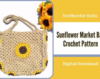 Patrón de ganchillo bolso de mercado de girasoles Patrón digital