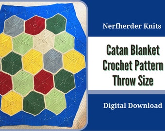 Catan Hexagon Blanket - THROW SIZE - Digital Pattern - Settlers of Catan, Board Game, Gaming, Crochet Blanket