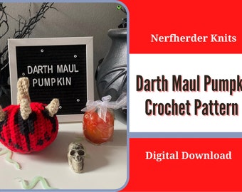 Red & Black Horned Pumpkin Crochet Pattern - Digital Pattern