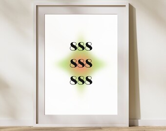 888 Angel Number Poster Digital Art Print | Abundance Manifestation Wall Art Gradient Aura Digital Download