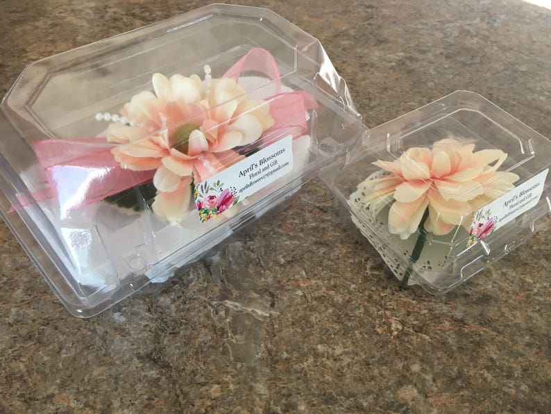 Pink and Pearl corsage and boutonni\u00e8re set
