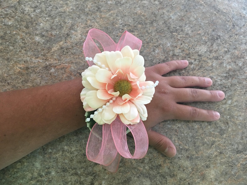 Pink and Pearl corsage and boutonni\u00e8re set