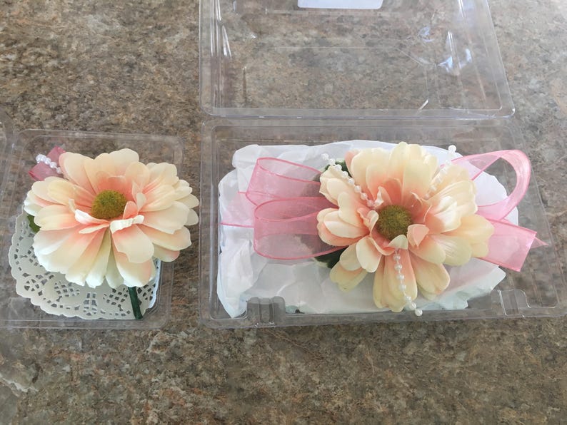 Pink and Pearl corsage and boutonni\u00e8re set