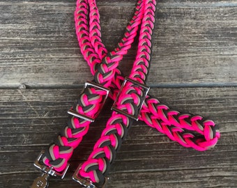 Hot Pink, Brown & Tan Original Style Braided Paracord Barrel Reins, Custom, Barrel Racing, Knotted, Horse Tack, Loop, Western, Equine, Trail