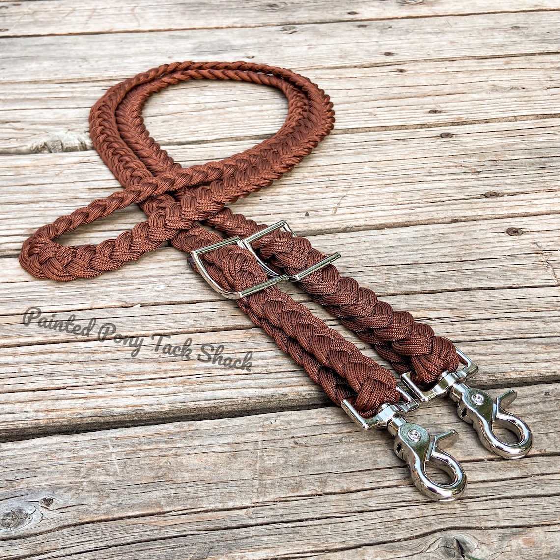 Leather Brown Braided Reins Custom Reins Knotted Barrel Etsy
