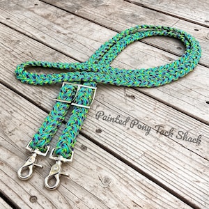 Teal Invader Original Style Braided Paracord Barrel Reins, Custom, Barrel Racing, Knotted, Horse Tack, Loop, Western, Equine, Trail