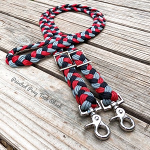 Red/Grey/Black Original Style Braided Paracord Barrel Reins, Custom, Barrel Racing, Knotted, Horse Tack, Loop, Western, Equine, Trail