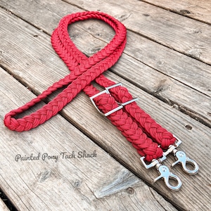 Red Original Style Braided Paracord Barrel Reins, Custom, Barrel Racing, Knotted, Horse Tack, Loop, Western, Equine, Trail