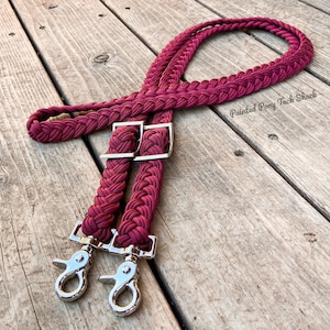 Burgundy Original Style Braided Paracord Barrel Reins, Custom, Barrel Racing, Knotted, Horse Tack, Loop, Western, Equine, Trail