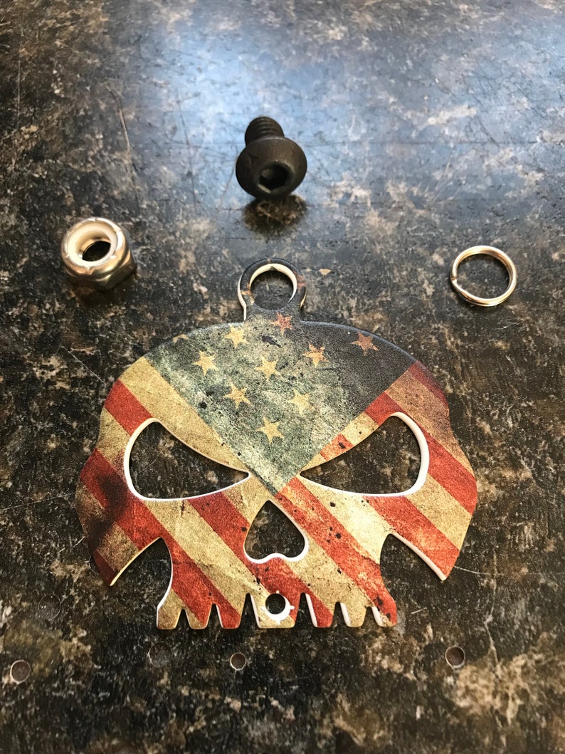 American Flag Skull Bell Hanger//Mount for Motorcycle Bolt /& Ring Included fits all bikes Road King Street Glide Harley Davidson