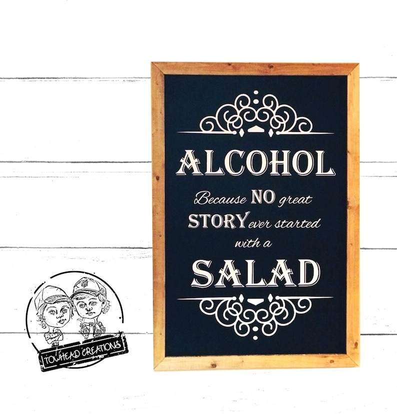Generisch Plaque En Tôle Humoristique Avec Inscription « Alcohol No Great Story Ever Started With Salad » 30 X 20 Cm