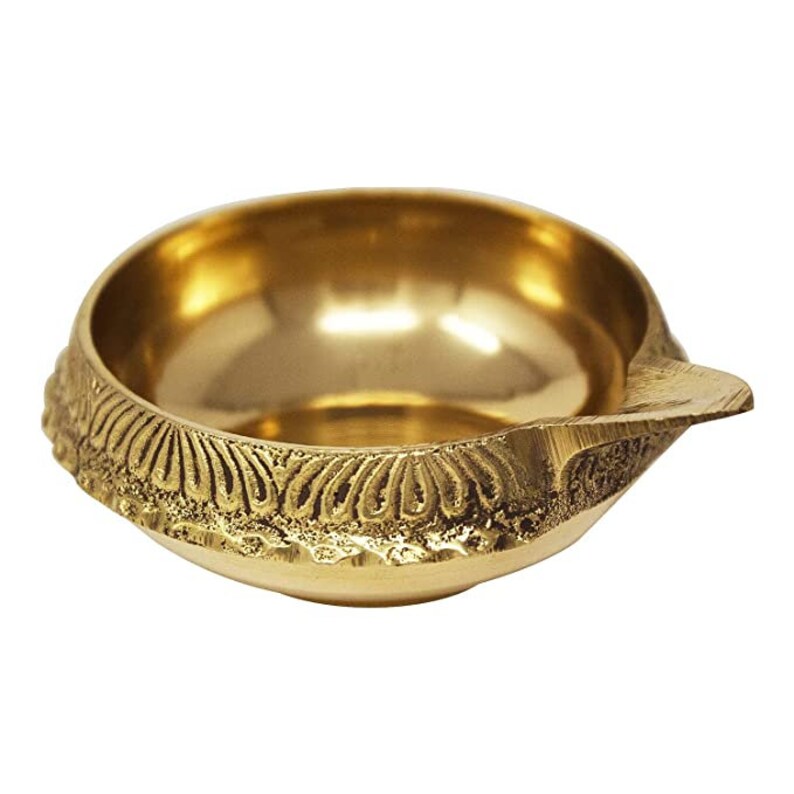 Satvik 8 Pc Handmade Golden Engraved Kuber Diya Made Of Virgin Brass. Diwali Diya Vilakku For Puja Pooja. Traditional Indian Oil Lamp. Deepawali Decoration Gift Items