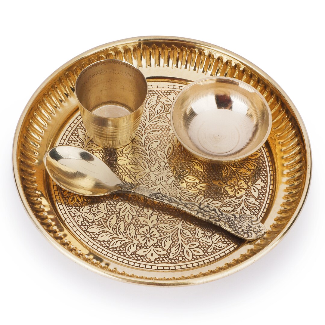 Crafts of India Bhog Thali Hindu Rituals Puja Plate. Set of 4 Pieces